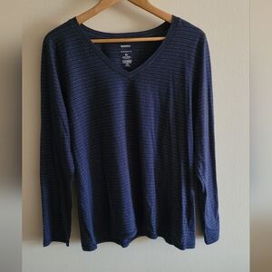 Sonoma The Everyday Tee metallic striped top Women's XL blue, silver